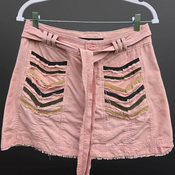 Y2K Marc Jacobs Cargo mini Skirt Size 2 Pink Belted Distressed Gringe Mcbling - Picture 2 of 7